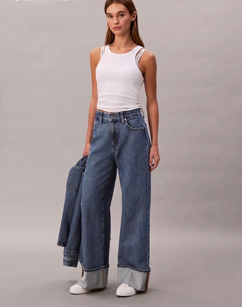 Calvin Klein Wide Cuff Wide Leg Ultra High Rise Jeans 25